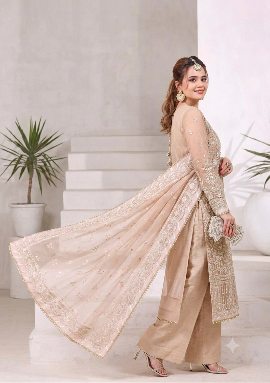 Alternative view of Aneela Peach Organza Formal Collection Replica