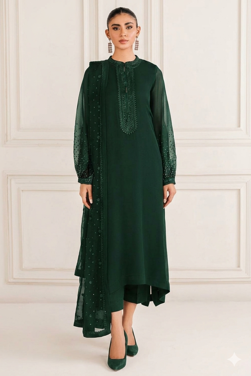 Baroque Bottle Green Luxury Lawn Collection Replica