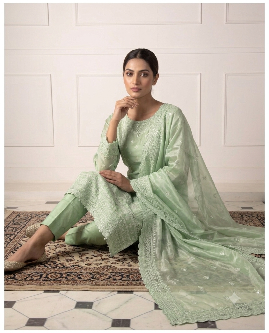 Alternative view of Rivaaj Pistachio Sheesha Silk Formal Collection Replica