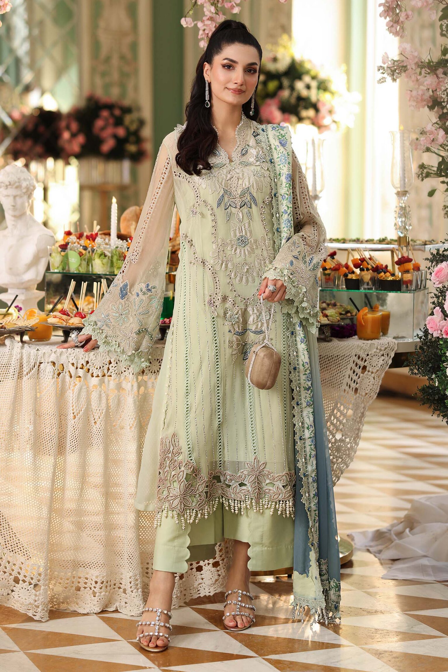 Maria B Mint Green Chiffon Formal Collection Replica