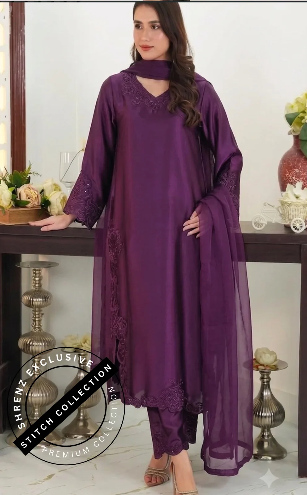 Shrenz 3 Piece Stitched Silk Pret Collection