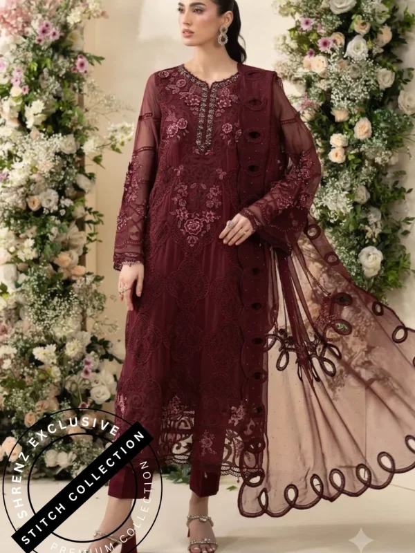 Shrenz 3 Piece Stitched Chiffon Pret Collection - Small