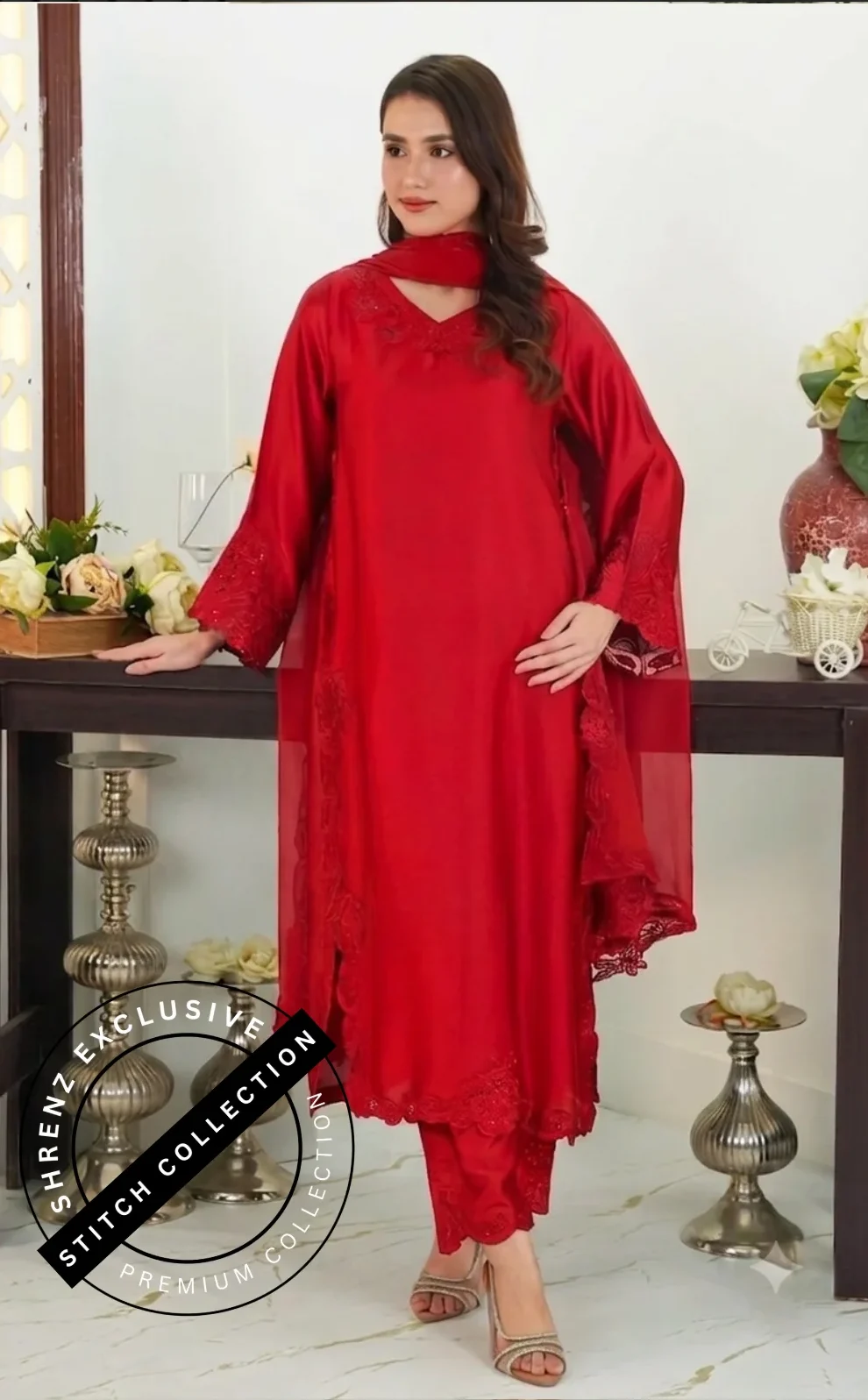 Shrenz 3 Piece Stitched Silk Pret Collection