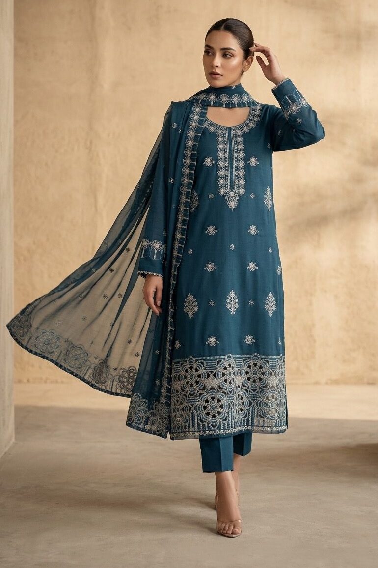 Shrenz Zinc Blue Luxury Lawn Collection Replica