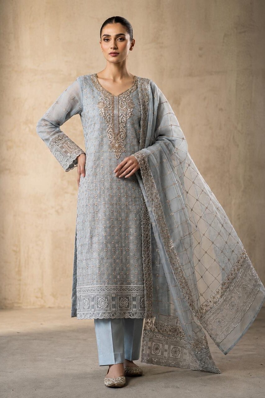 Shrenz Sky Blue Luxury Lawn Collection Replica