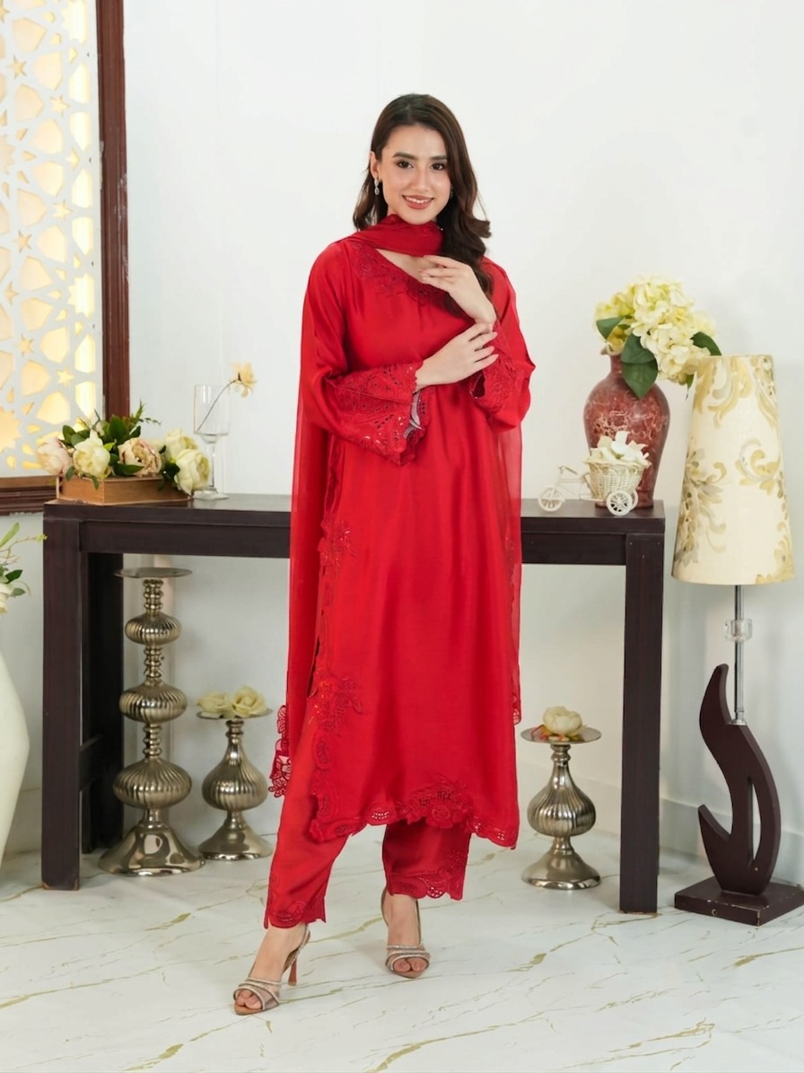 Alternative view of Shrenz 3 Piece Stitched Silk Pret Collection