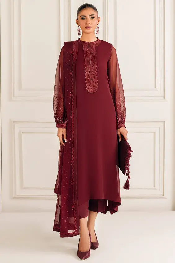 Baroque Maroon Luxury Lawn Collection Replica