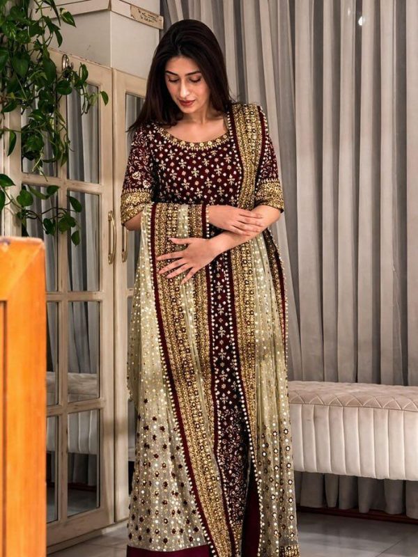 Haris Shakeel Shocking Pink Chiffon Formal Collection Replica