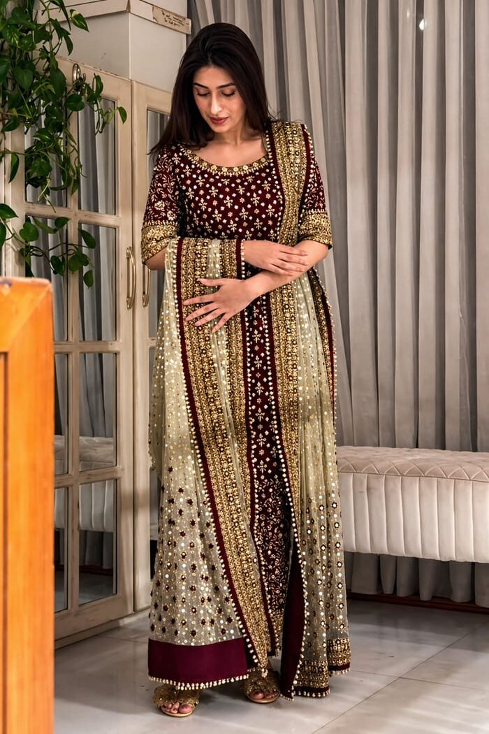 Haris Shakeel Shocking Pink Chiffon Formal Collection Replica