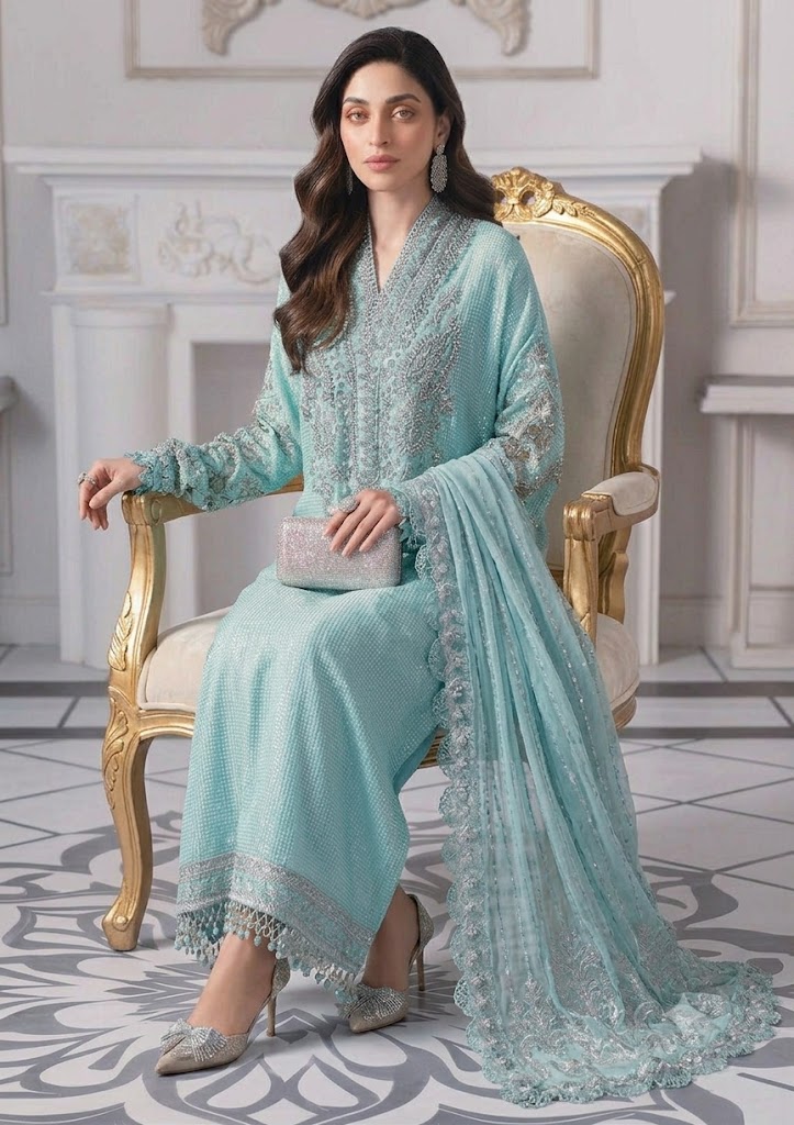 Maria B Sky blue Luxury Lawn Collection Replica - Image 3