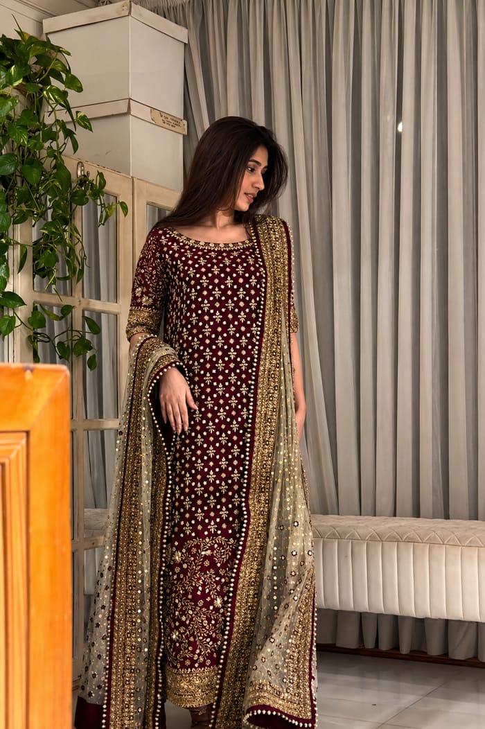 Haris Shakeel Shocking Pink Chiffon Formal Collection Replica - Image 3