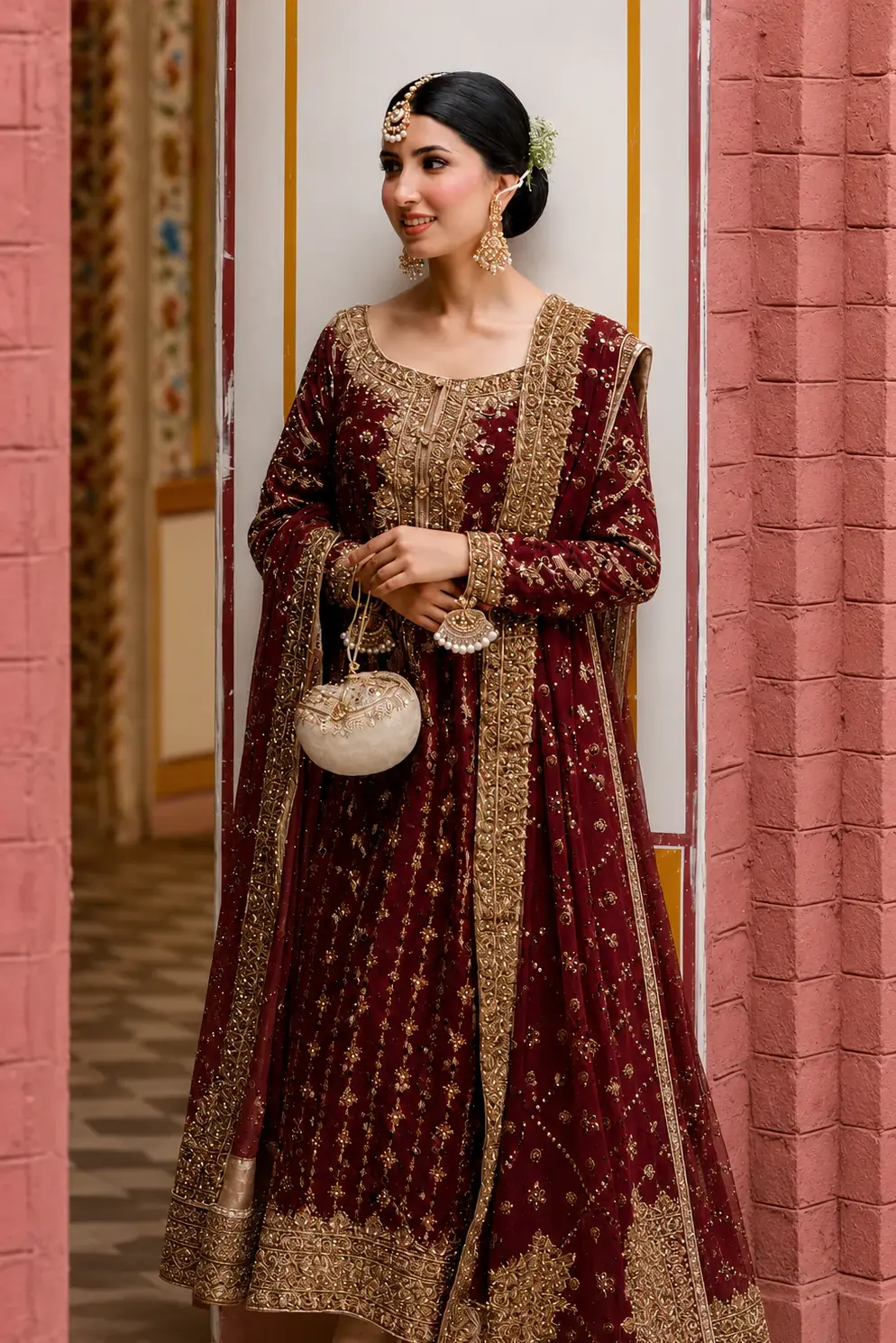 Haris Shakeel Maroon Chiffon Formal Collection Replica