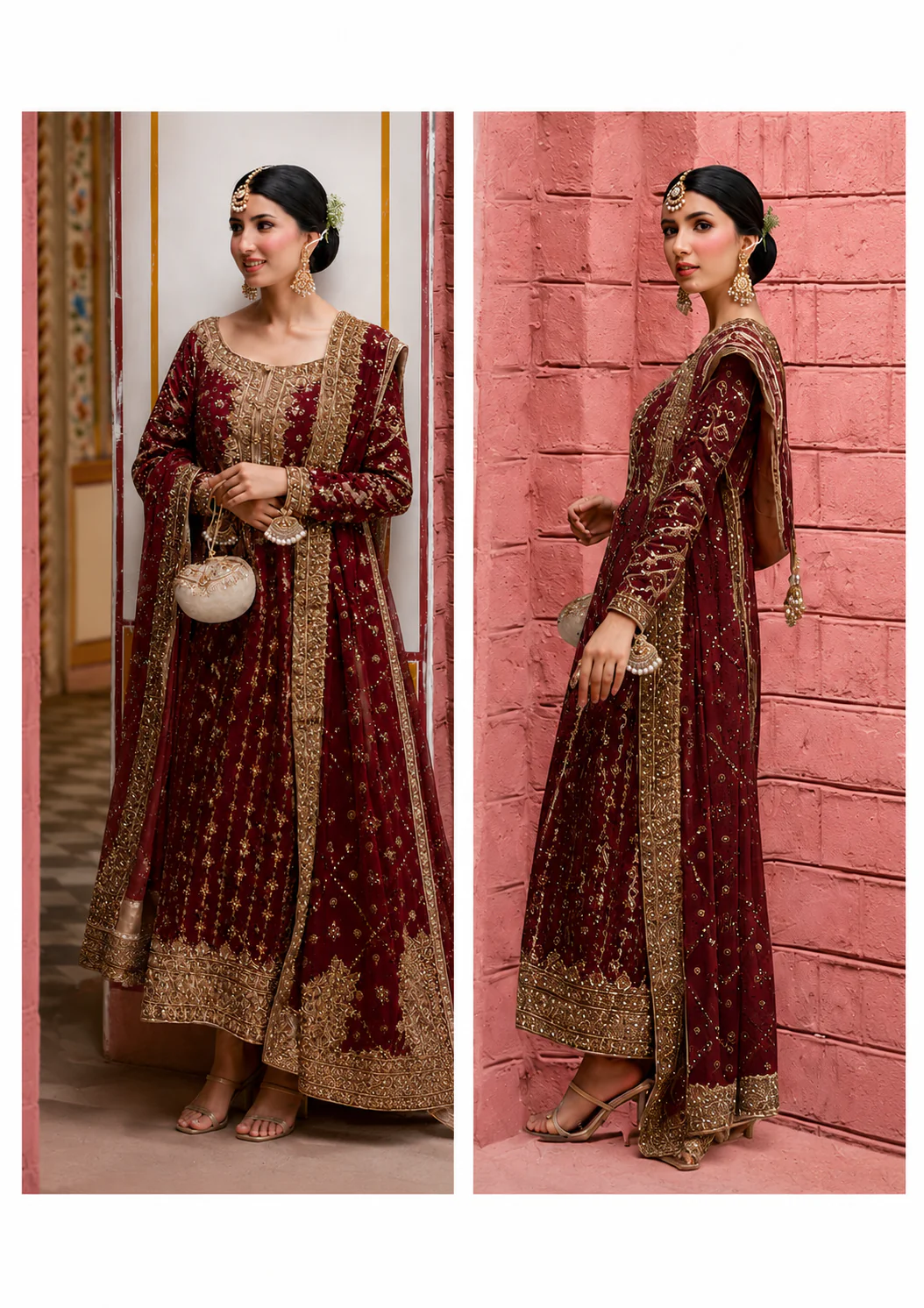 Alternative view of Haris Shakeel Maroon Chiffon Formal Collection Replica
