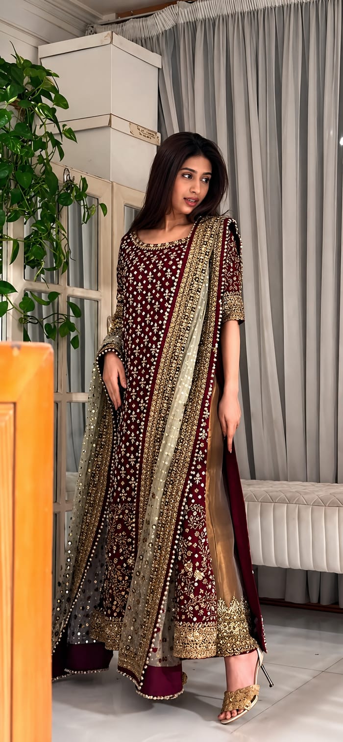 Alternative view of Haris Shakeel Shocking Pink Chiffon Formal Collection Replica