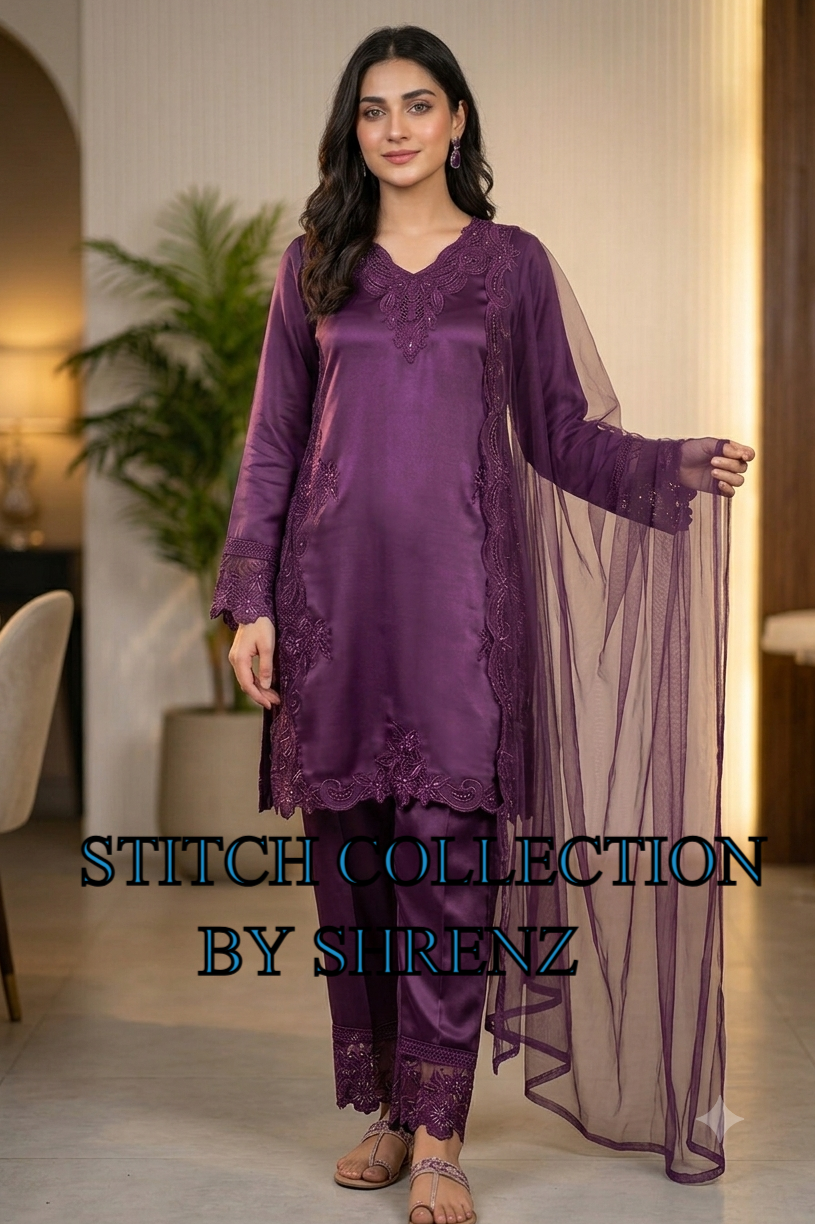 Shrenz 3 Piece Stitched Silk Pret Collection