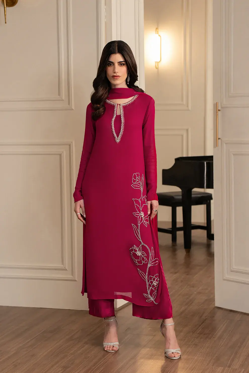 Lulusar Shocking Pink Raw Silk Formal Collection Replica