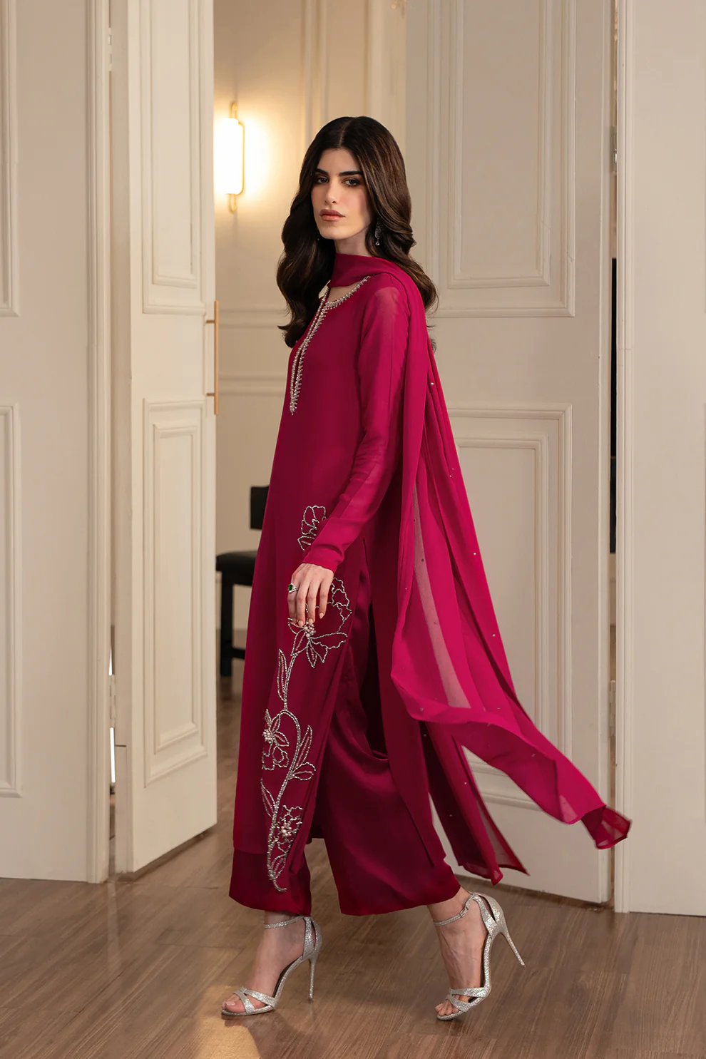Alternative view of Lulusar Shocking Pink Raw Silk Formal Collection Replica