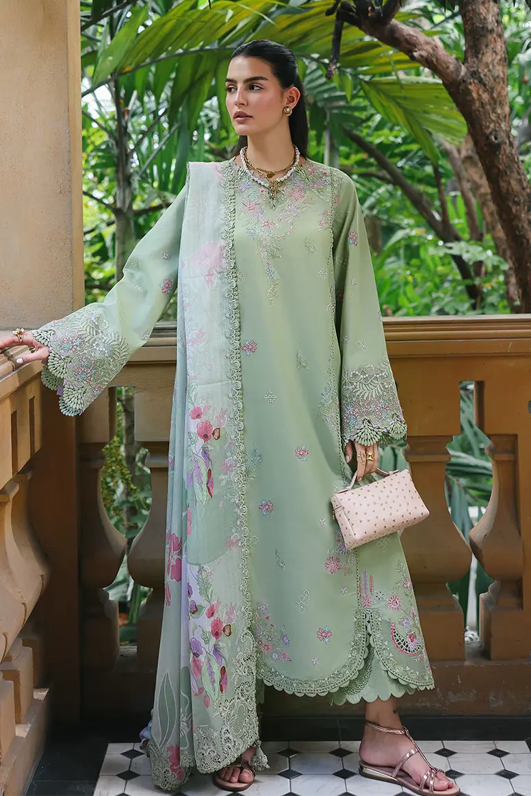 Qalamkar Pistachio Luxury Lawn Collection Replica