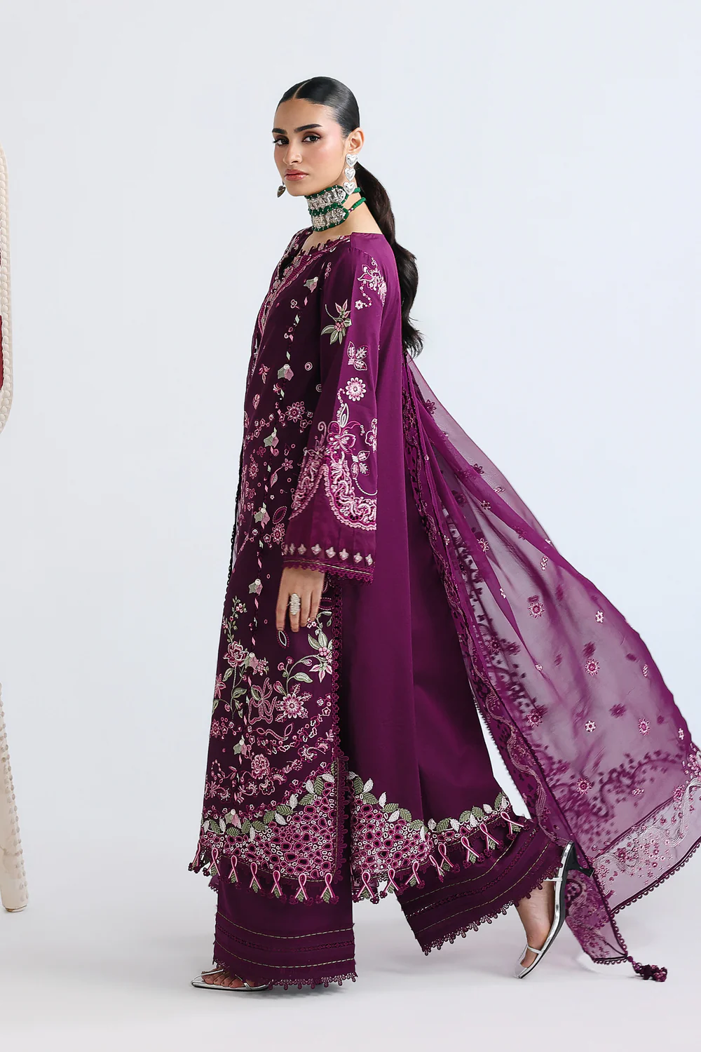 Alternative view of Qalamkar Burgundy Luxury Lawn Collection Replica