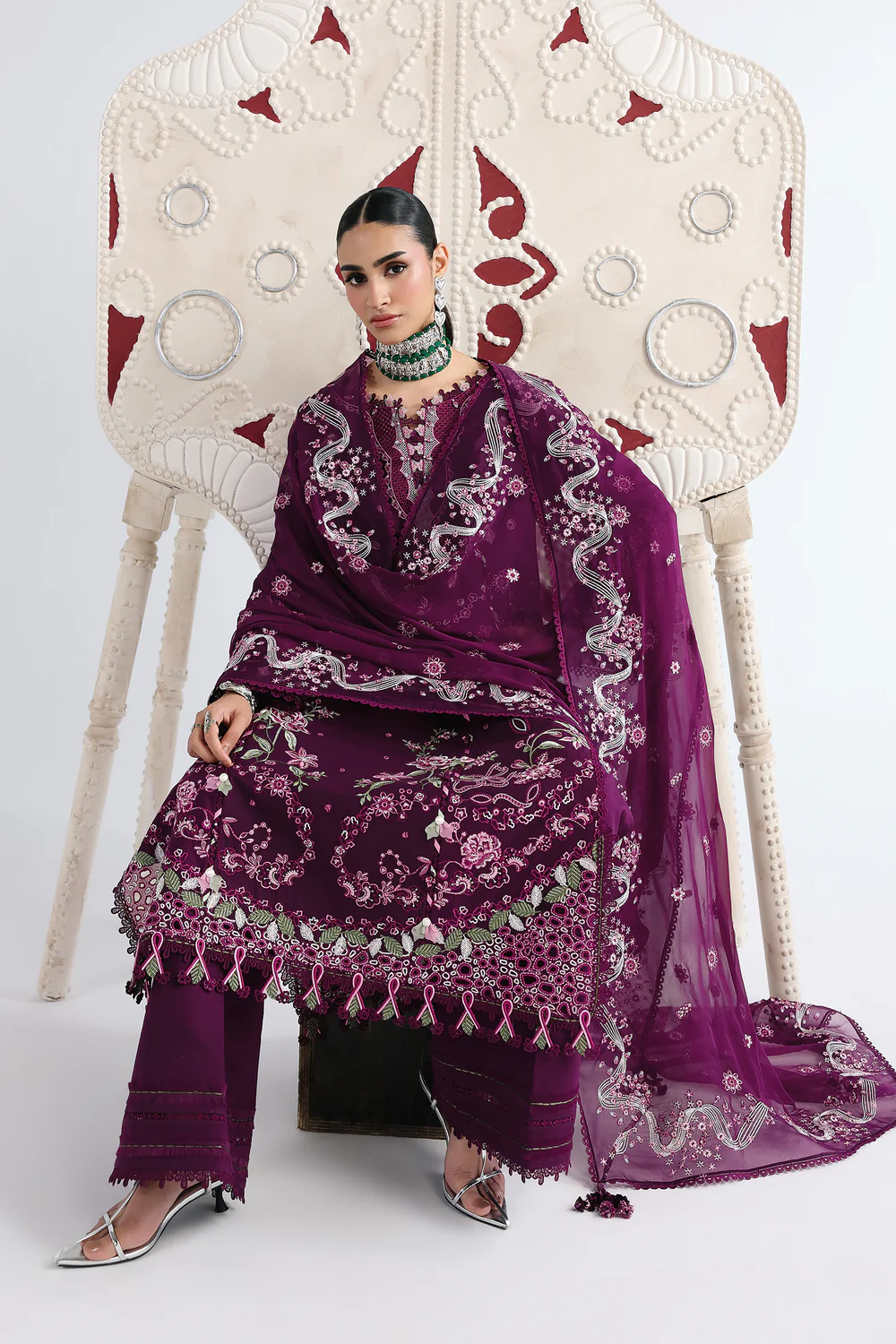 Qalamkar Burgundy Luxury Lawn Collection Replica - Image 3
