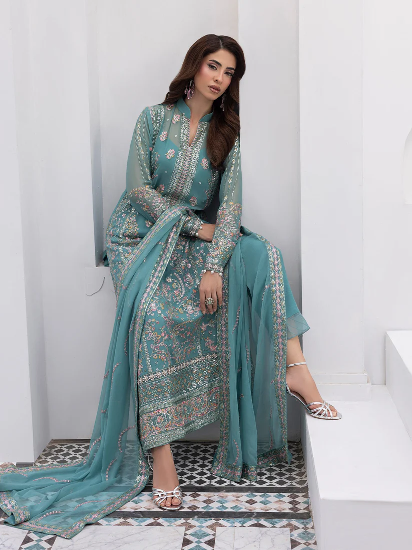 Gulaal Seagreen Chiffon Formal Collection Replica - Image 3