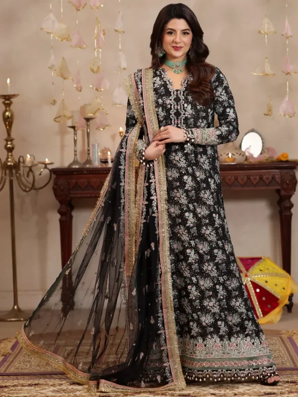 Aneela's Black Raw Silk Collection Replica