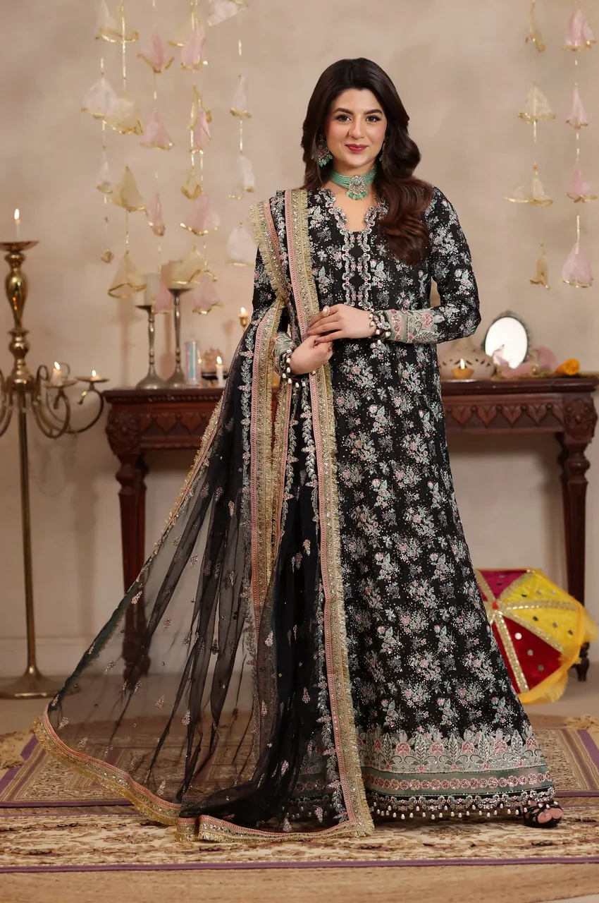 Aneela's Black Raw Silk Collection Replica