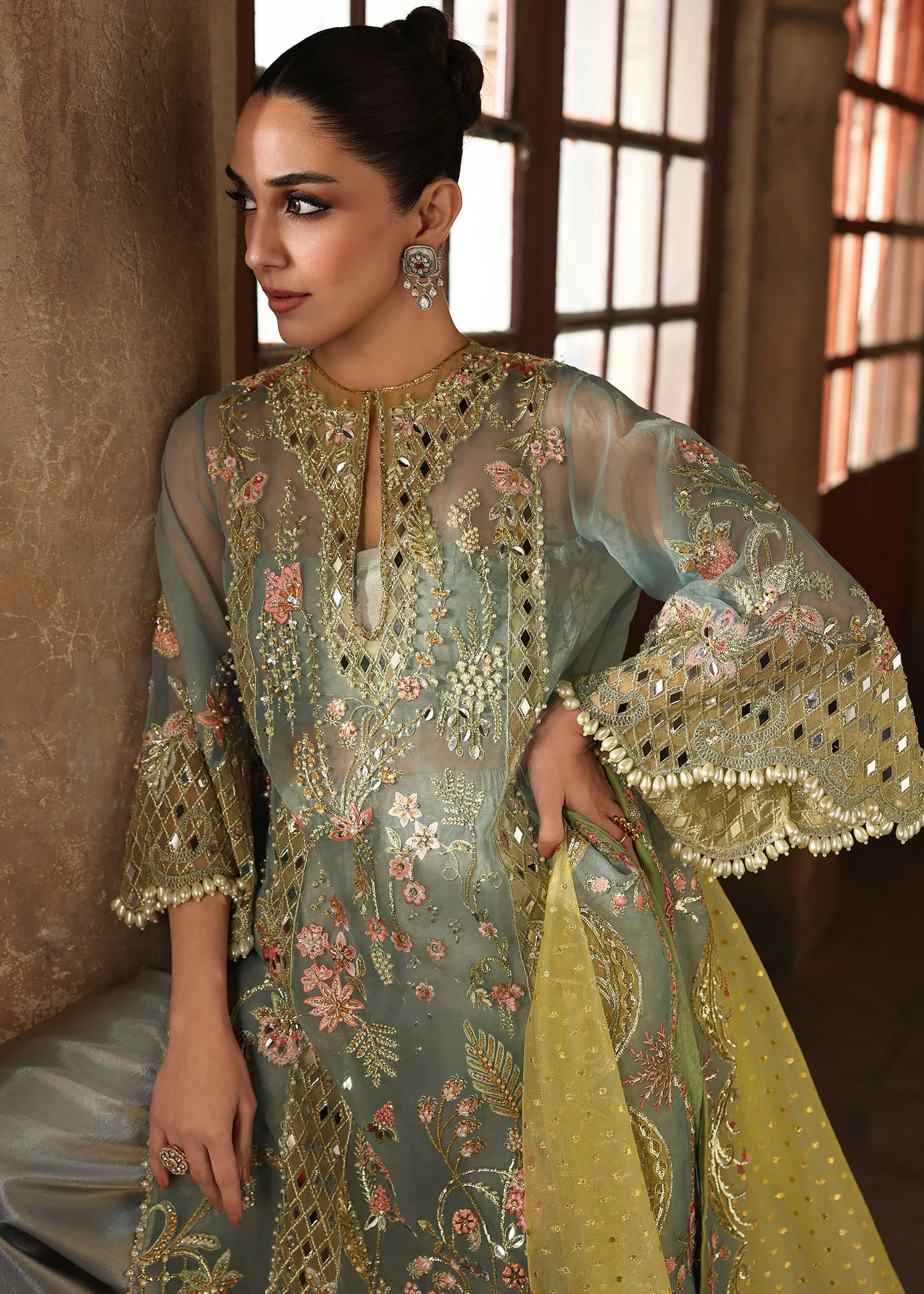 Crimson Greenish Grey Organza Formal Collection Replica - Image 4