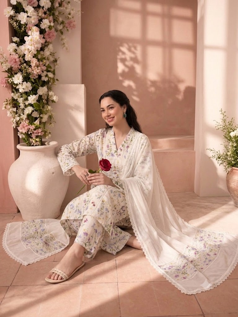 Shrenz White Luxury Lawn Collection Replica - Image 3