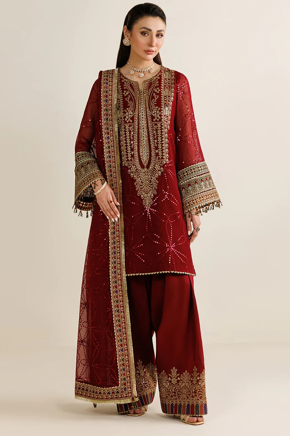 Jazmin Maroon Chiffon Formal Collection Replica