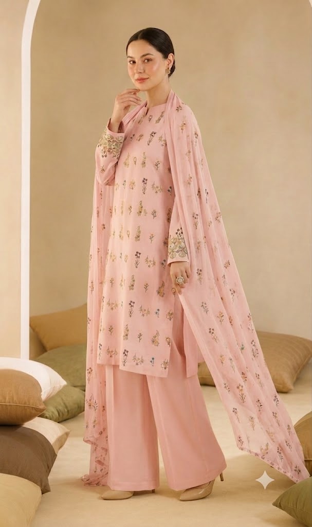 Alternative view of Shrenz Pink Luxury Lawn Collection Replica