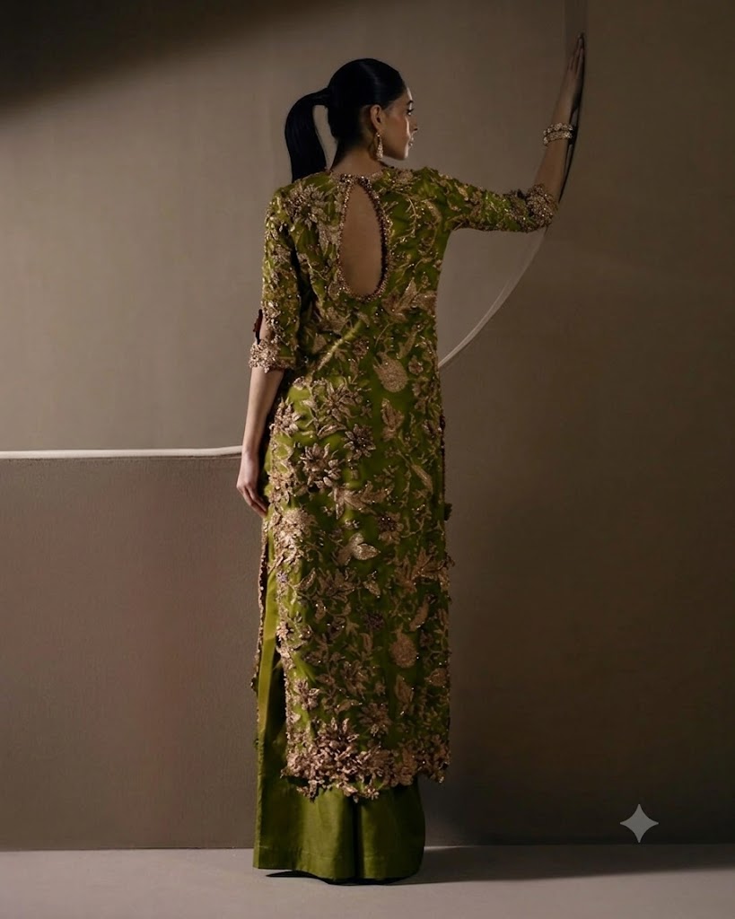 Alternative view of Sana Safinaz Parrot Green Formal Collection Indian Raw Silk Replica