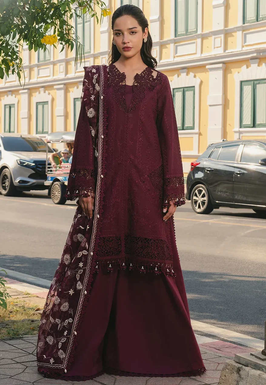 Afrozeh Maroon Luxury Lawn Collection Replica