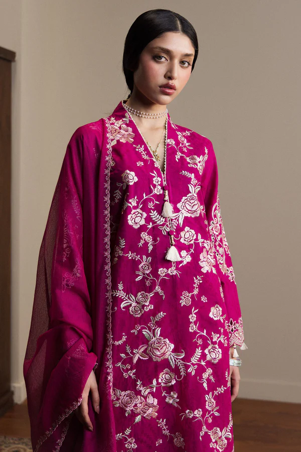 Alternative view of Zara Shahjahan Shocking Pink Luxury Lawn Collection Replica