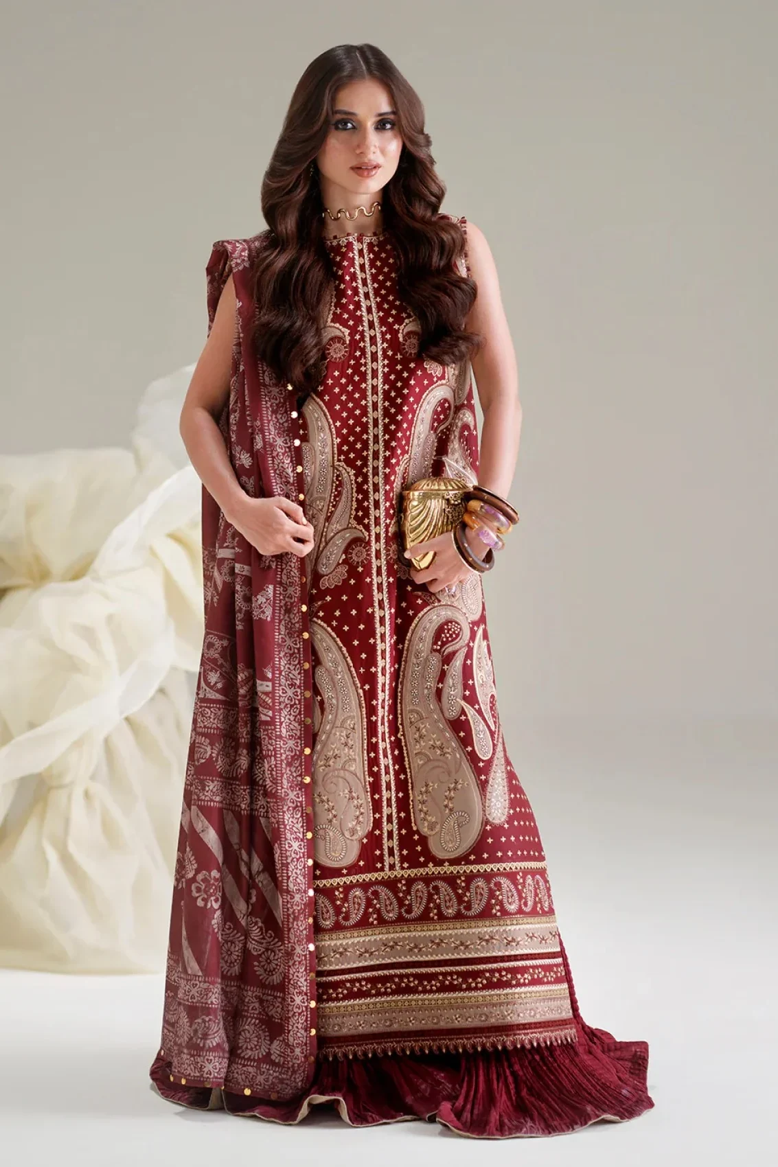 Bin Ilyas Red Luxury Lawn Collection Replica