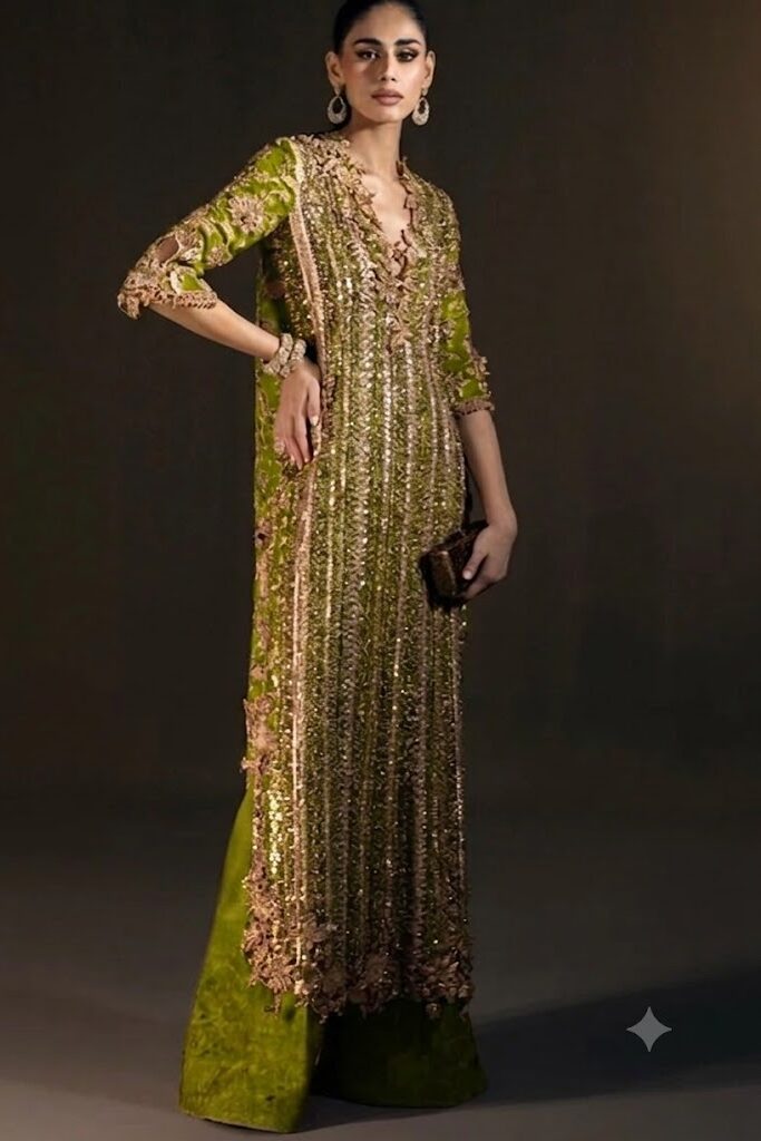 Sana Safinaz Parrot Green Formal Collection Indian Raw Silk Replica