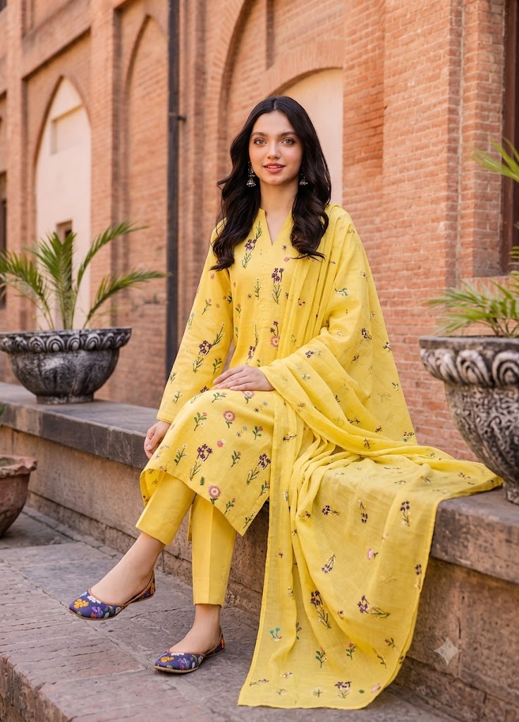 Alternative view of Shrenz Yellow Luxury Lawn Collection Replica