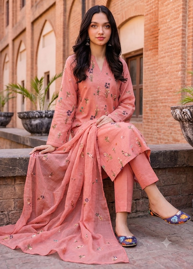 Shrenz Pink Luxury Lawn Collection Replica - Image 2