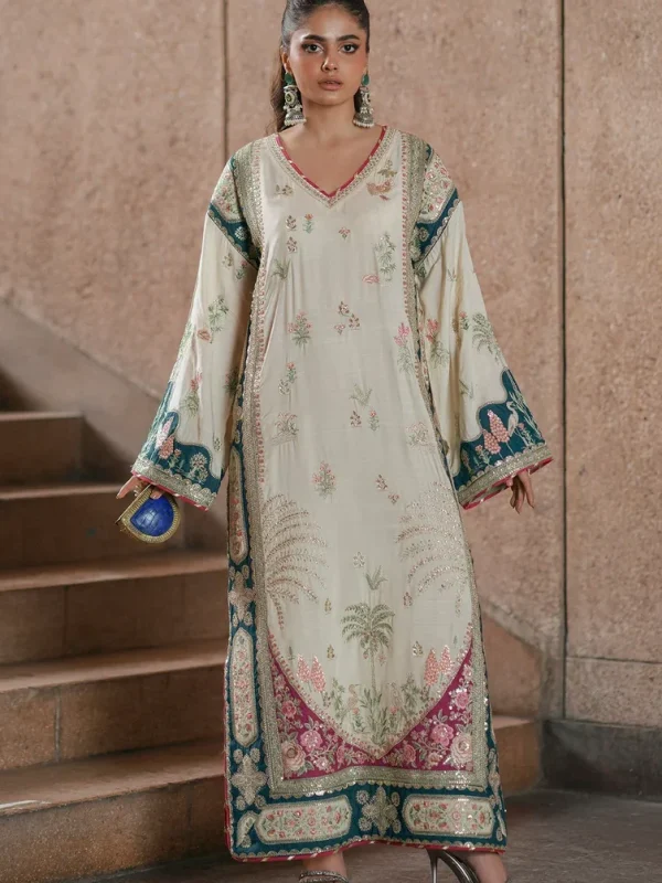 Ethnic White Dull Raw Silk Formal Collection Replica