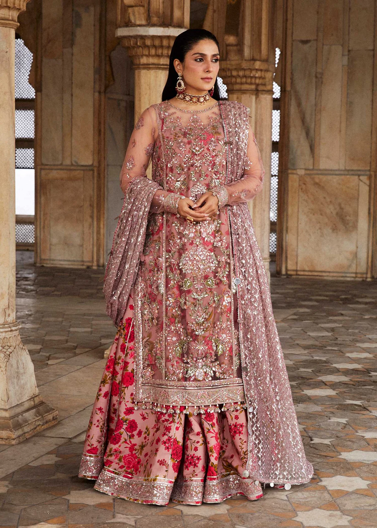 Hussain Rehar Pink Soft Net Formal Collection Replica - Image 3