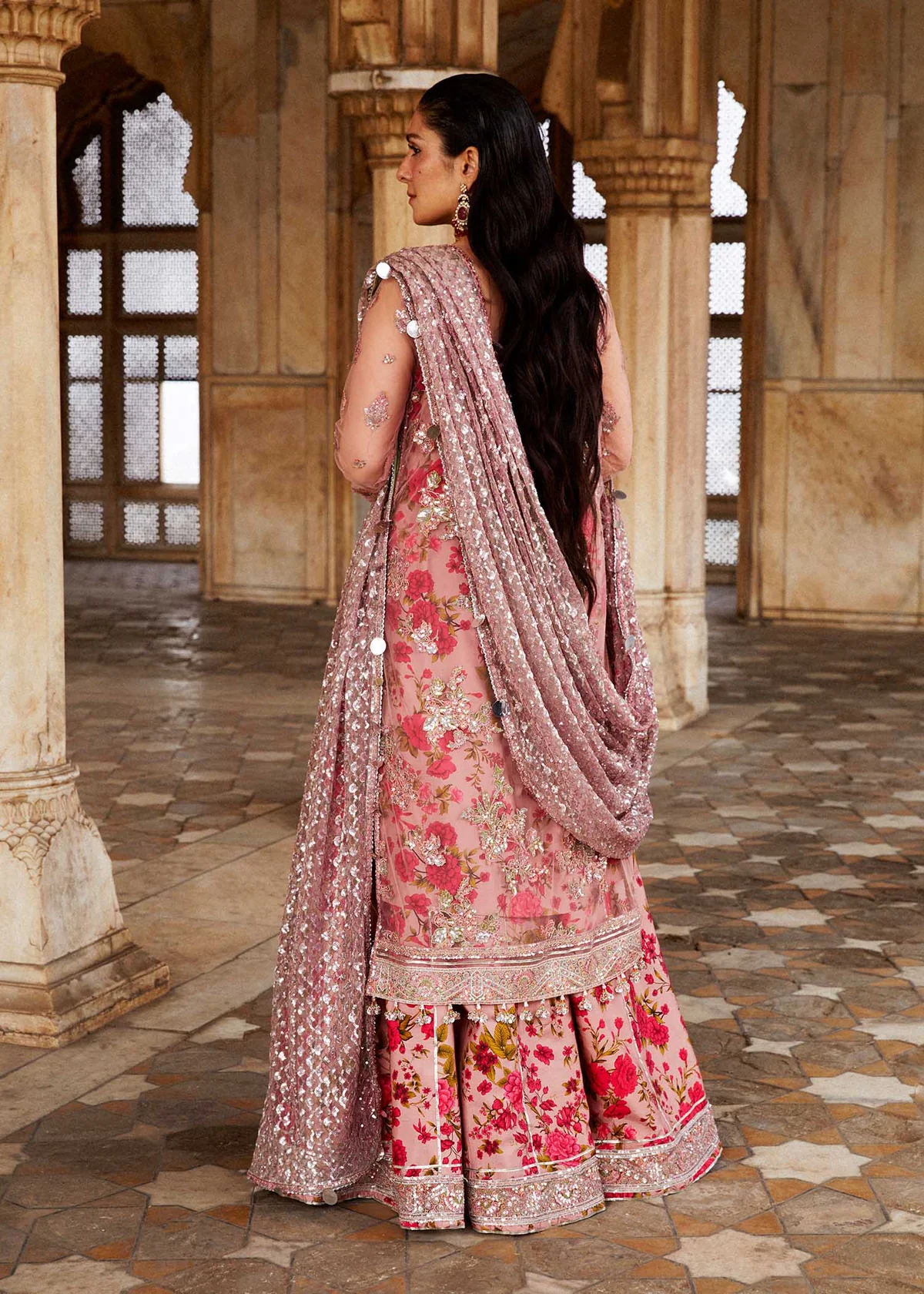 Alternative view of Hussain Rehar Pink Soft Net Formal Collection Replica