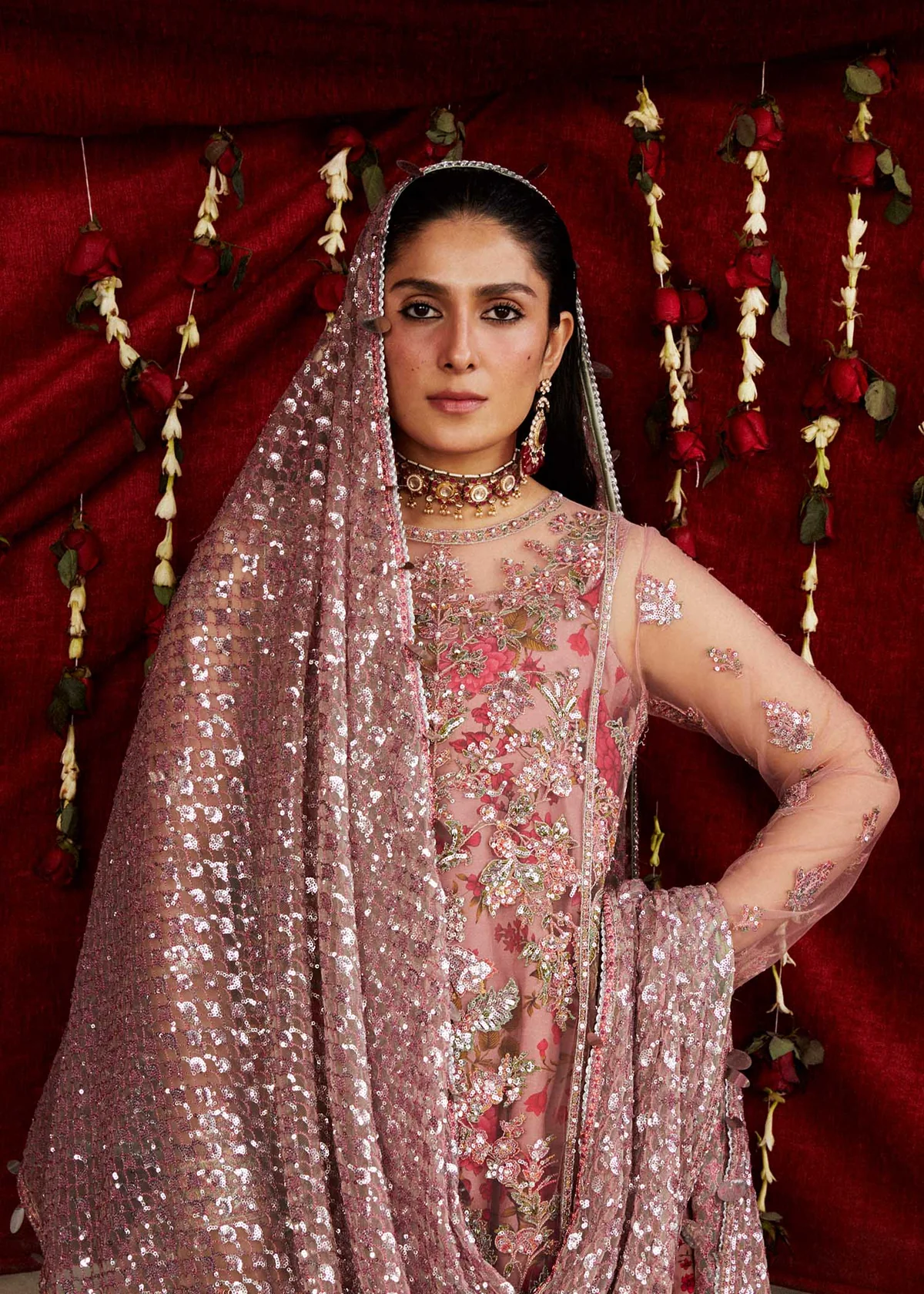 Hussain Rehar Pink Soft Net Formal Collection Replica - Image 4