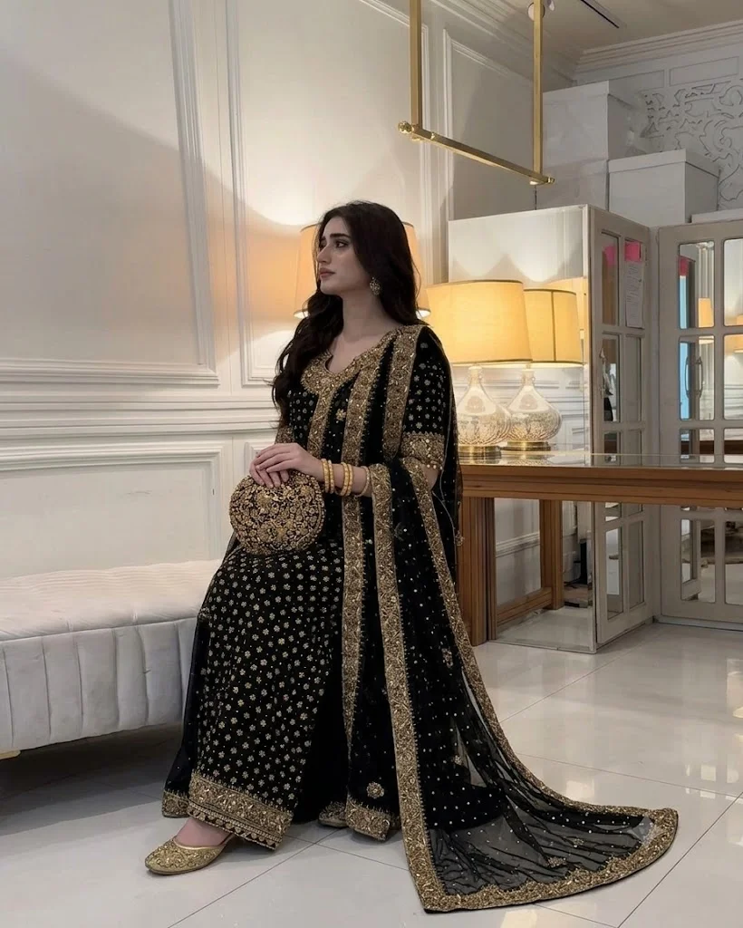 Haris Shakeel Black Bridal Collection Chiffon Replica - Image 3