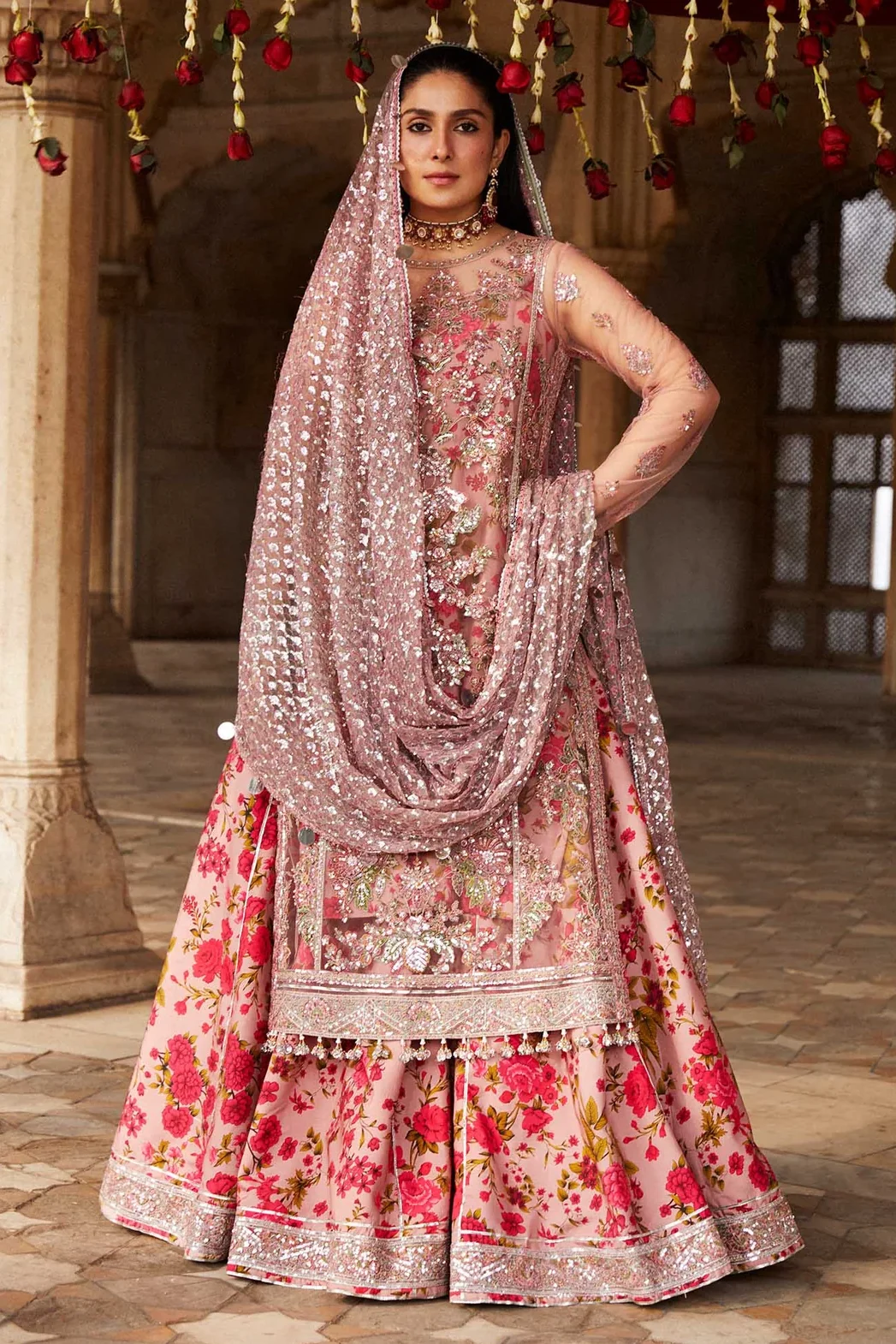 Hussain Rehar Pink Soft Net Formal Collection Replica
