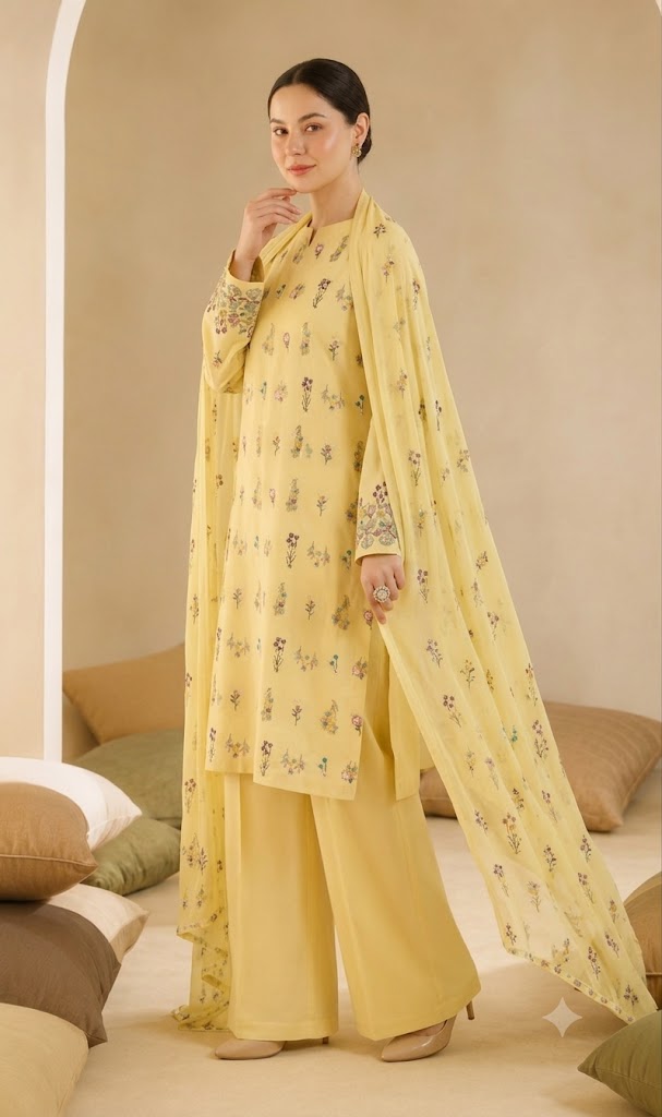 Shrenz Yellow Luxury Lawn Collection Replica - Image 3