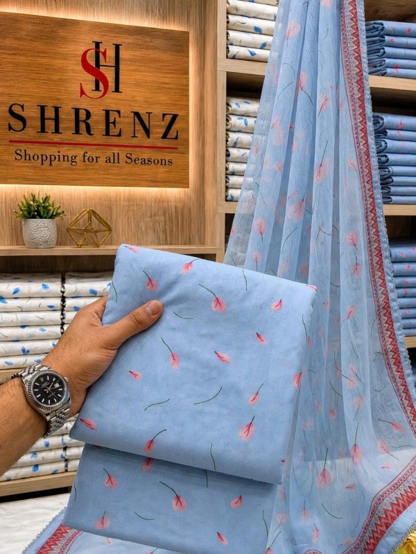 Shrenz Sky Blue Swiss Lawn Collection Replica