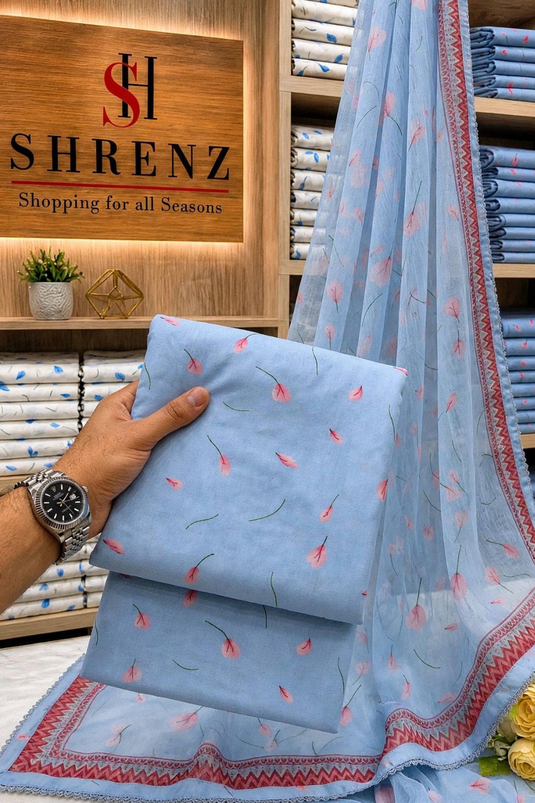 Shrenz Sky Blue Swiss Lawn Collection Replica