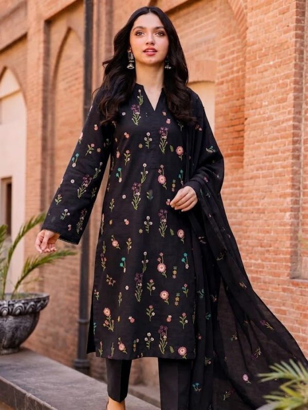 Shrenz Black Luxury Lawn Collection Replica