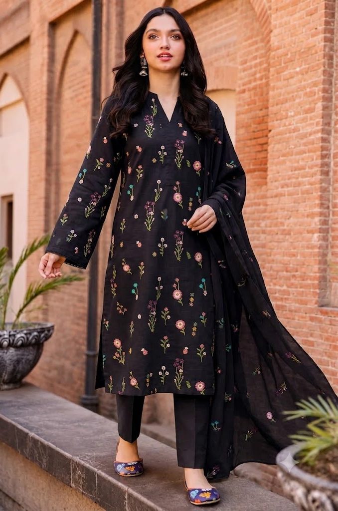 Shrenz Black Luxury Lawn Collection Replica