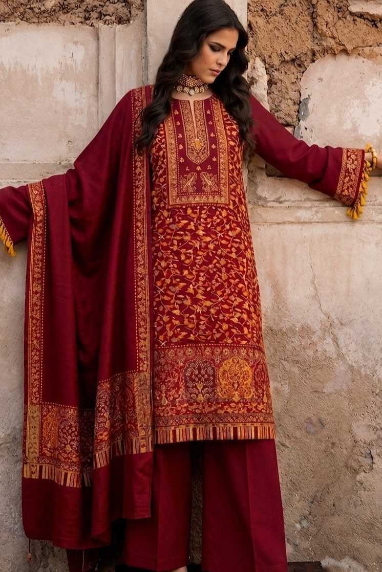 Shrenz Maroon Luxury Pashmina Collection Replica